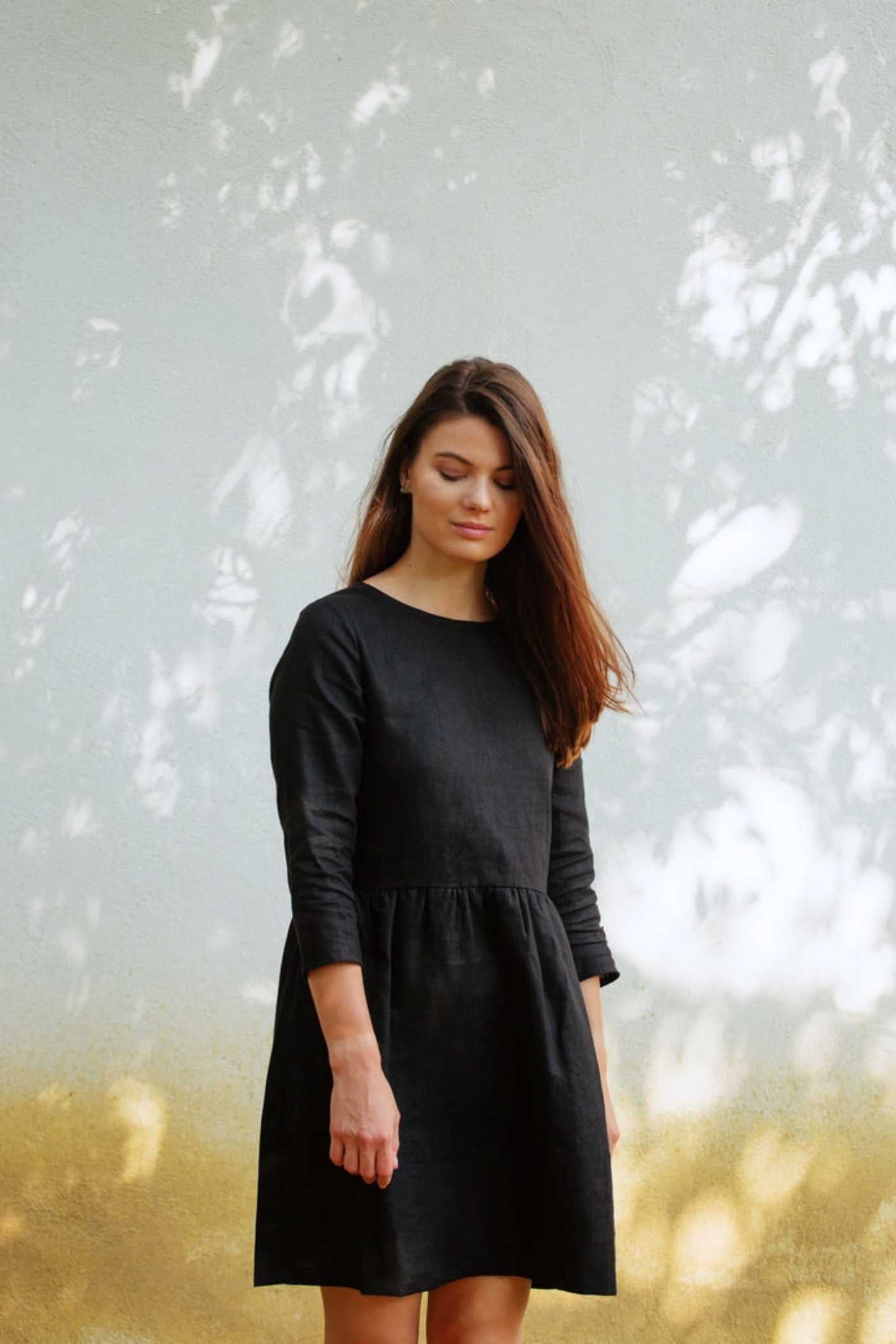 Gathered Linen Dress Anne Black