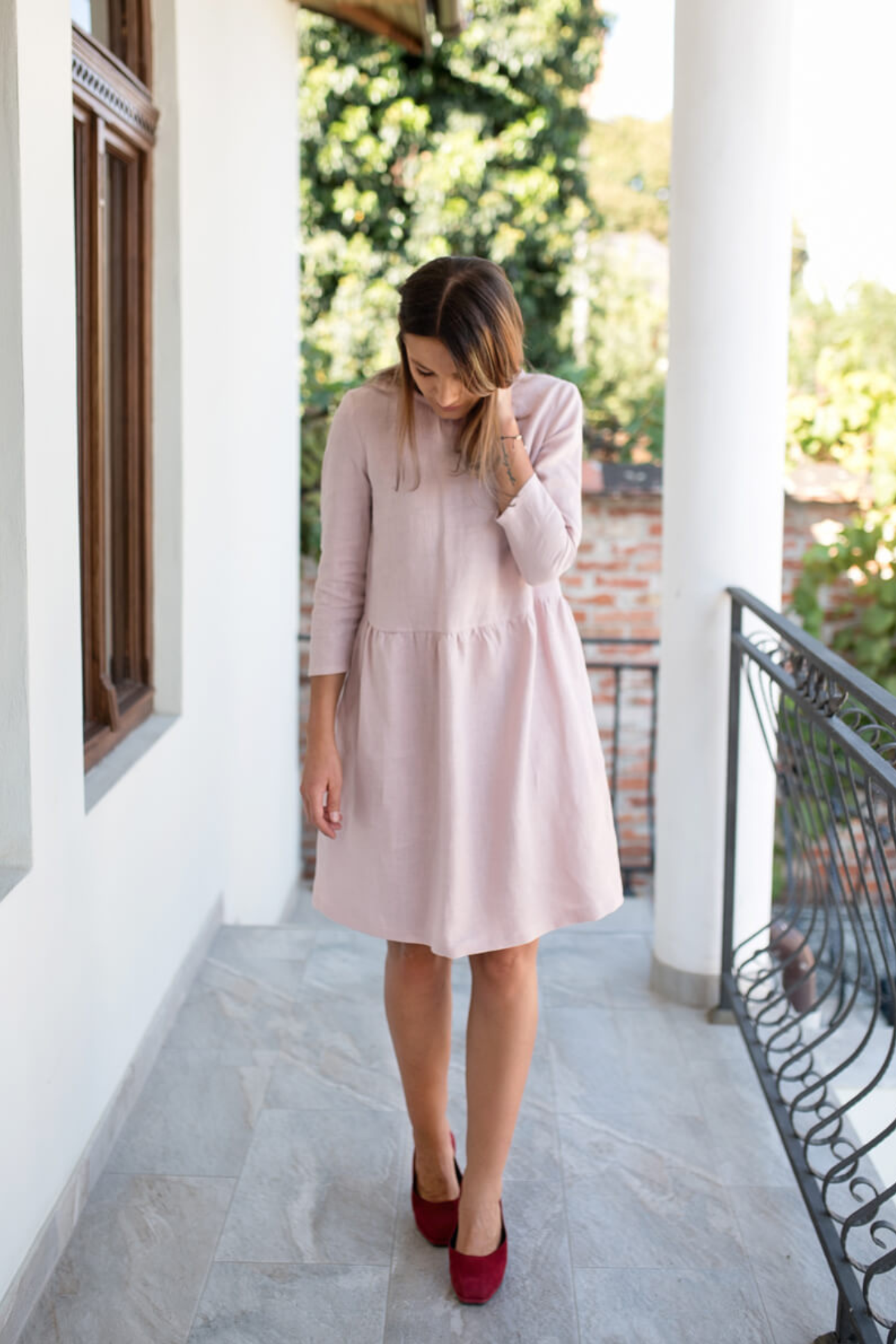 Gathered Linen Dress Anne Ash Rose