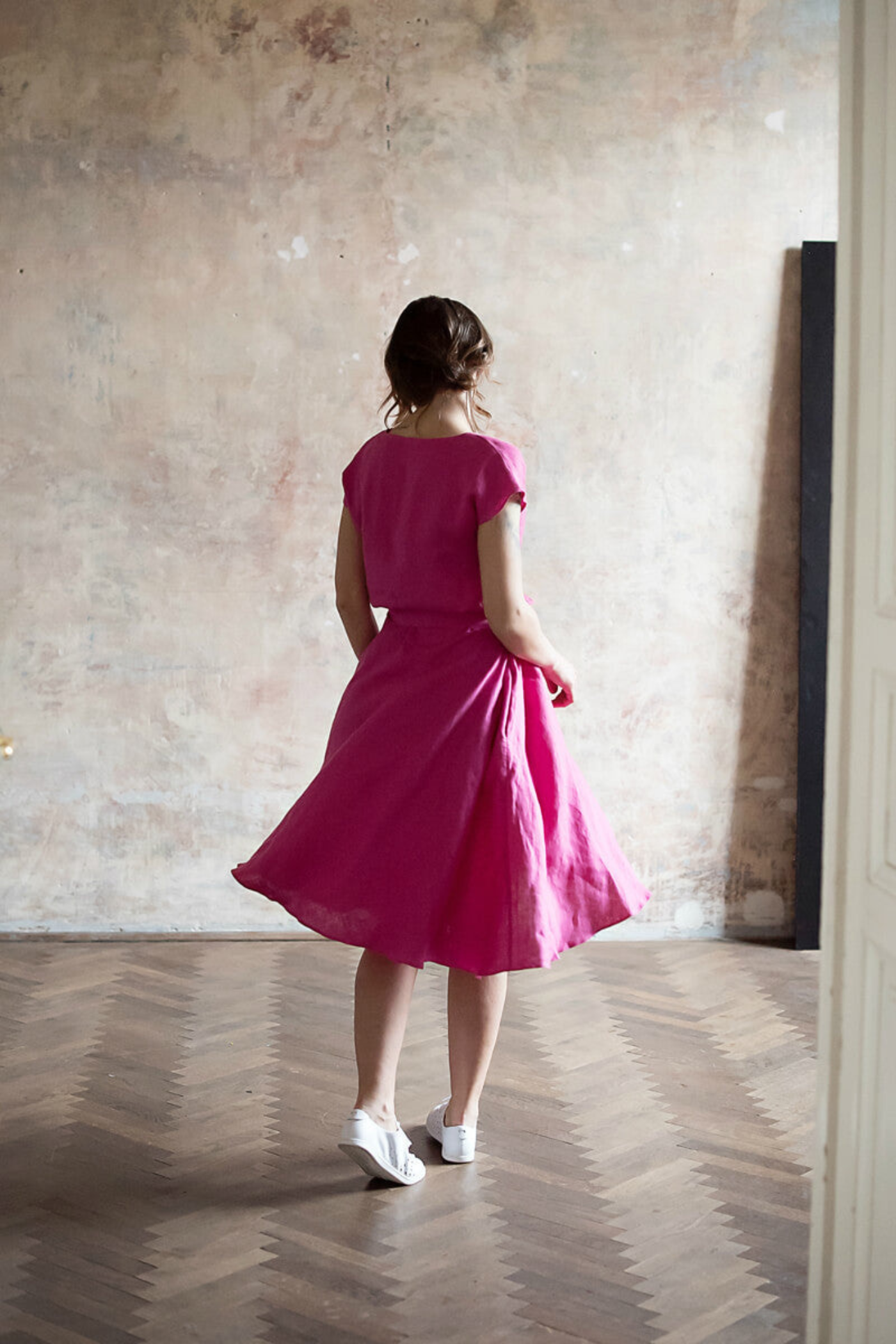 Florence Midi Linen Dress Fuchsia