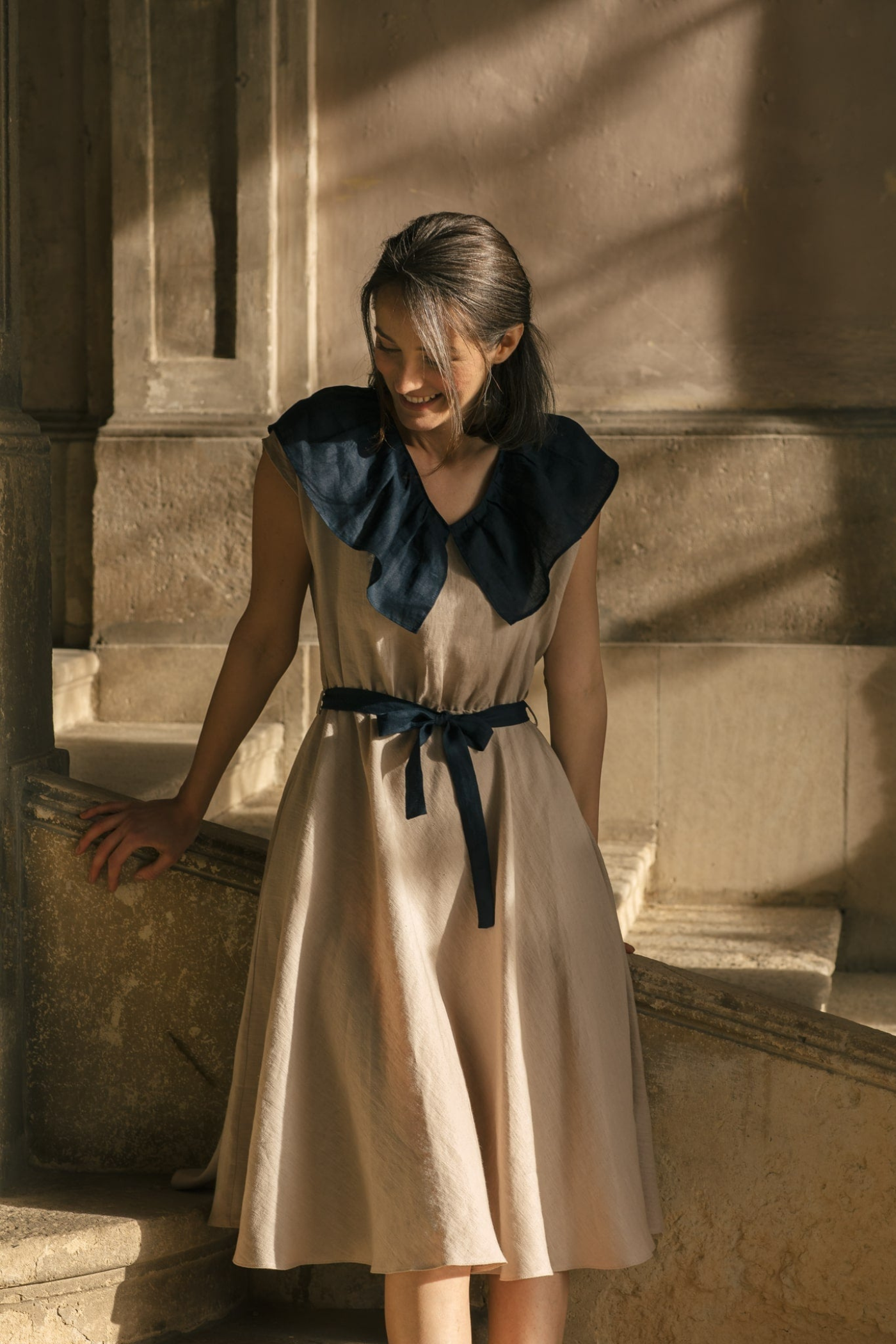 Rochie Din In Juliette Bej/Bleumarin