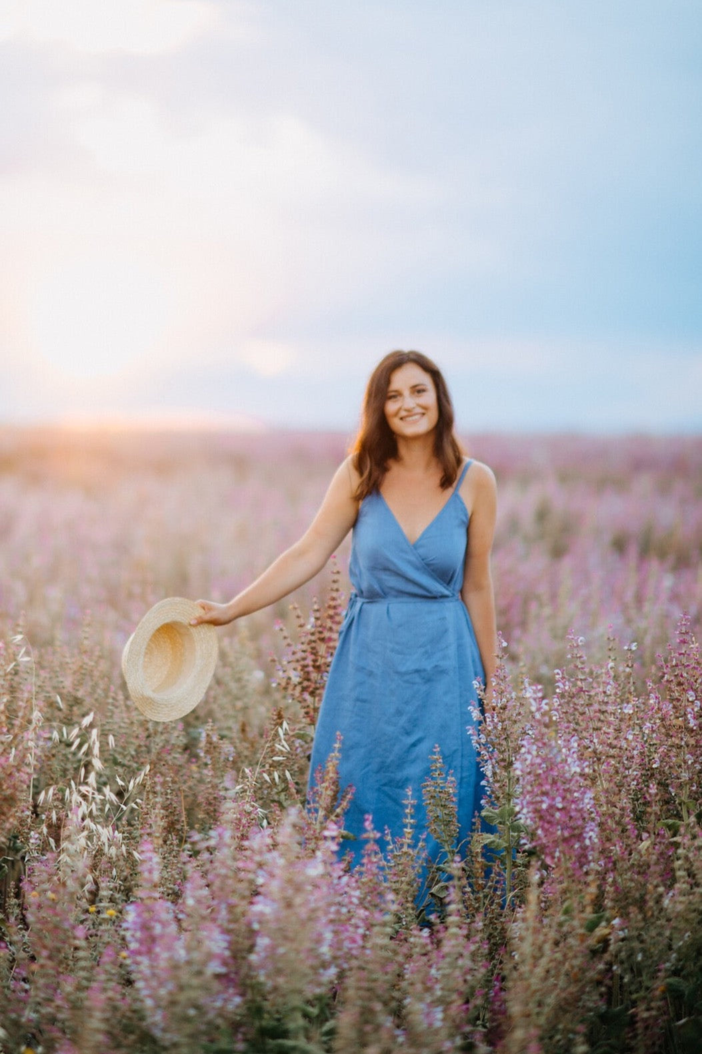 Ellie Sleeveless Wrap Linen Dress Blue