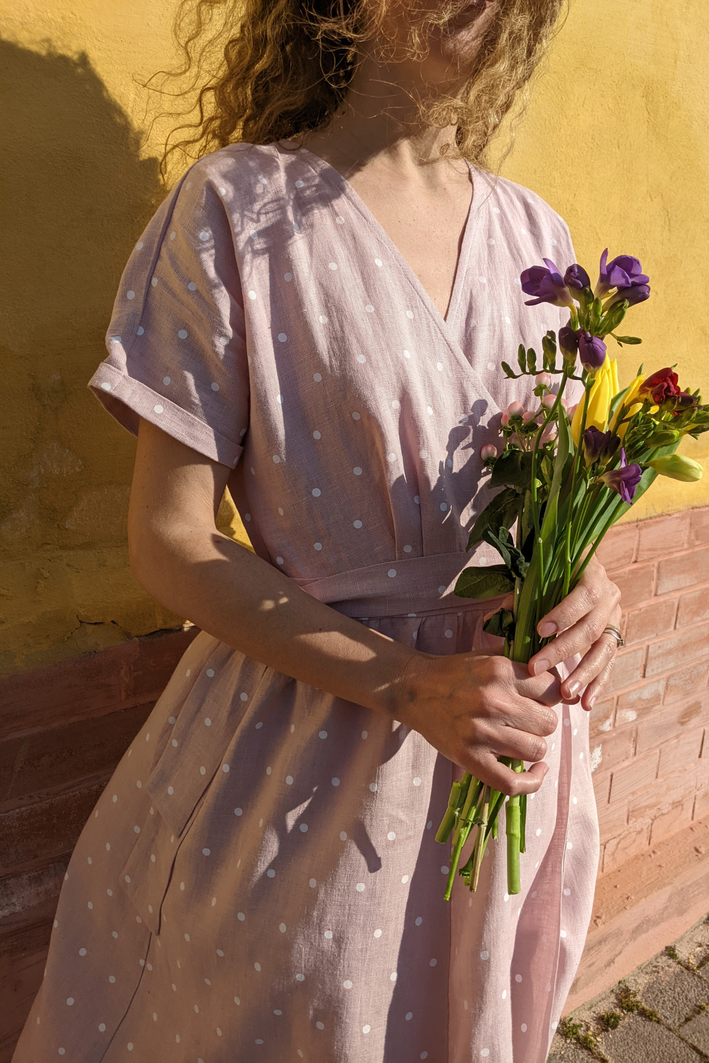 Linen Wrap Dress Alma Ash Rose with Dots