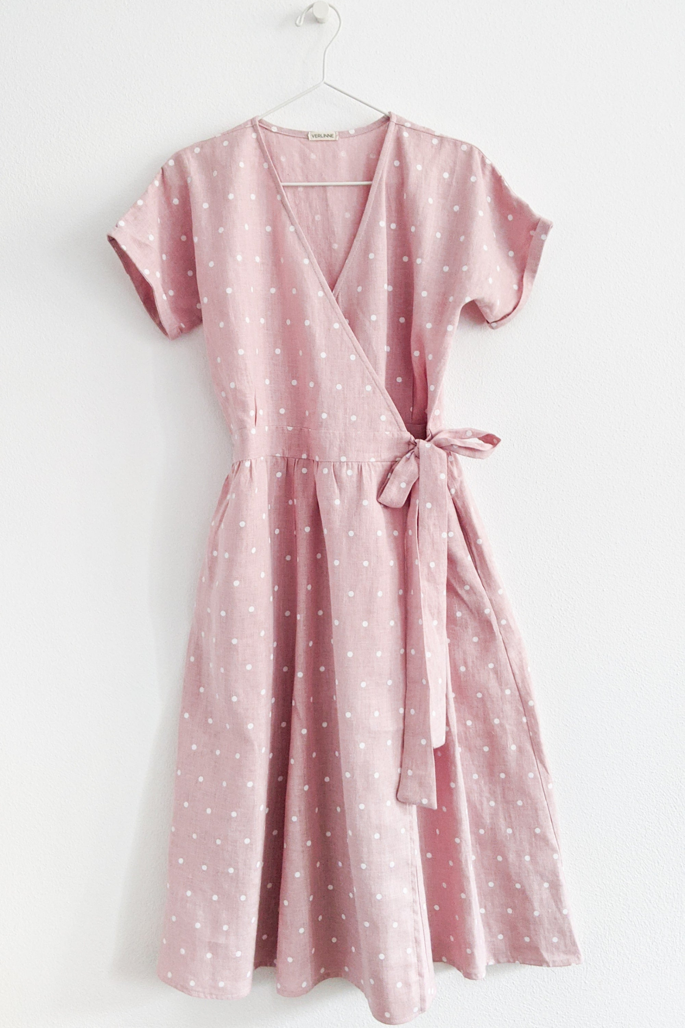 Linen Wrap Dress Alma Ash Rose with Dots