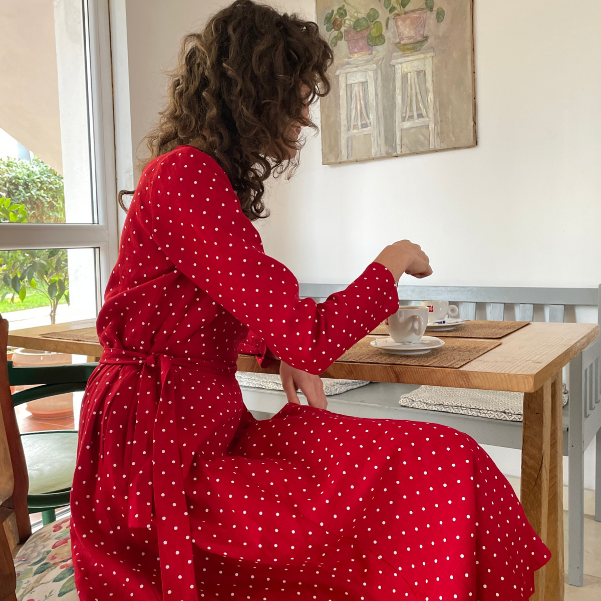 knee length dresses for ladies Good Graces Long Sleeve Mini Dress Red Dot main image 0