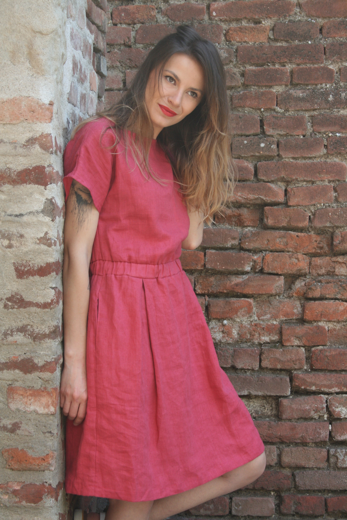 Rochie Din In Cu Elastic În Talie Play Roșu Căpșună