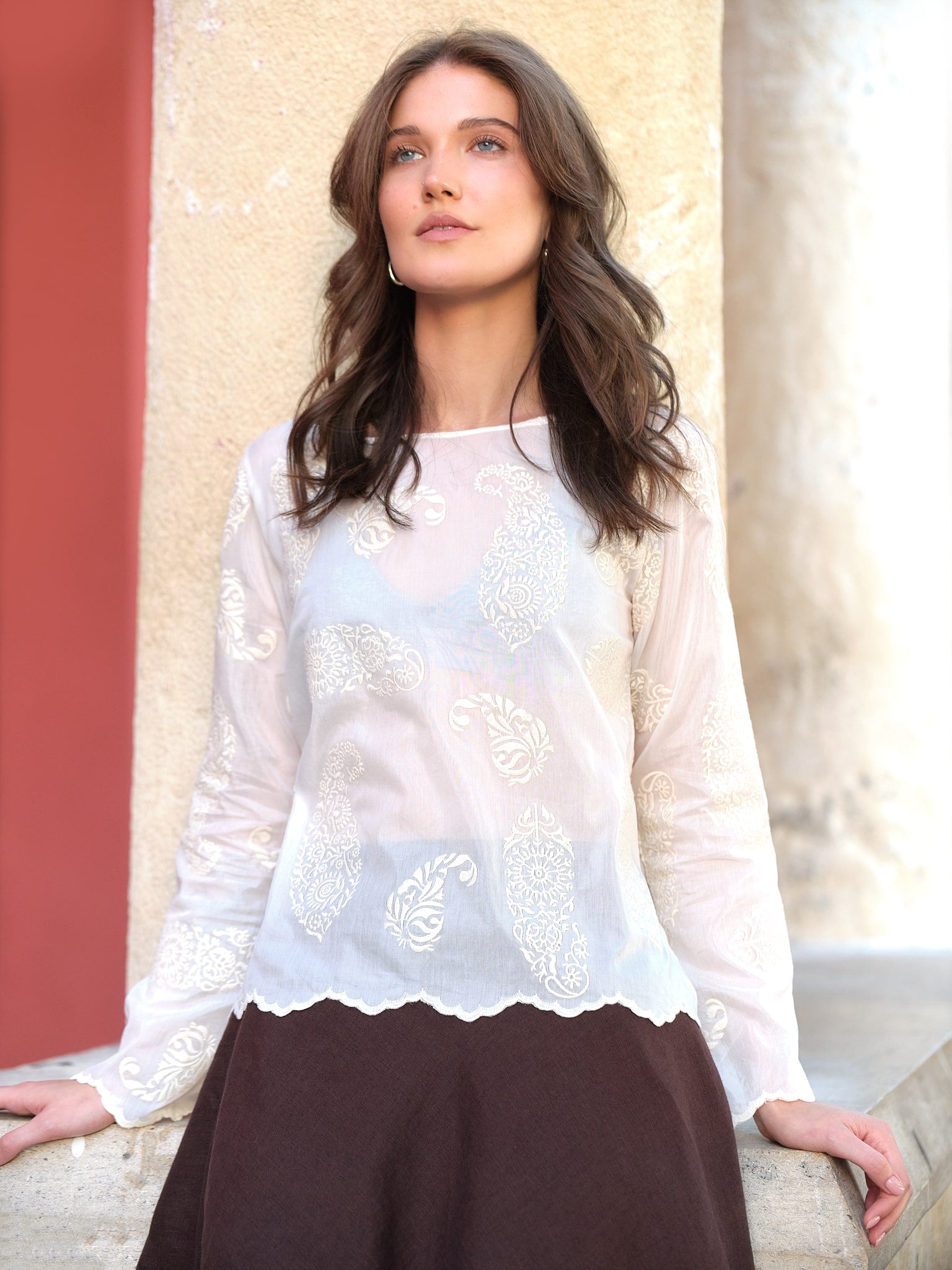 Bluză din Mătase Naturală și Broderie de Bumbac Vicky