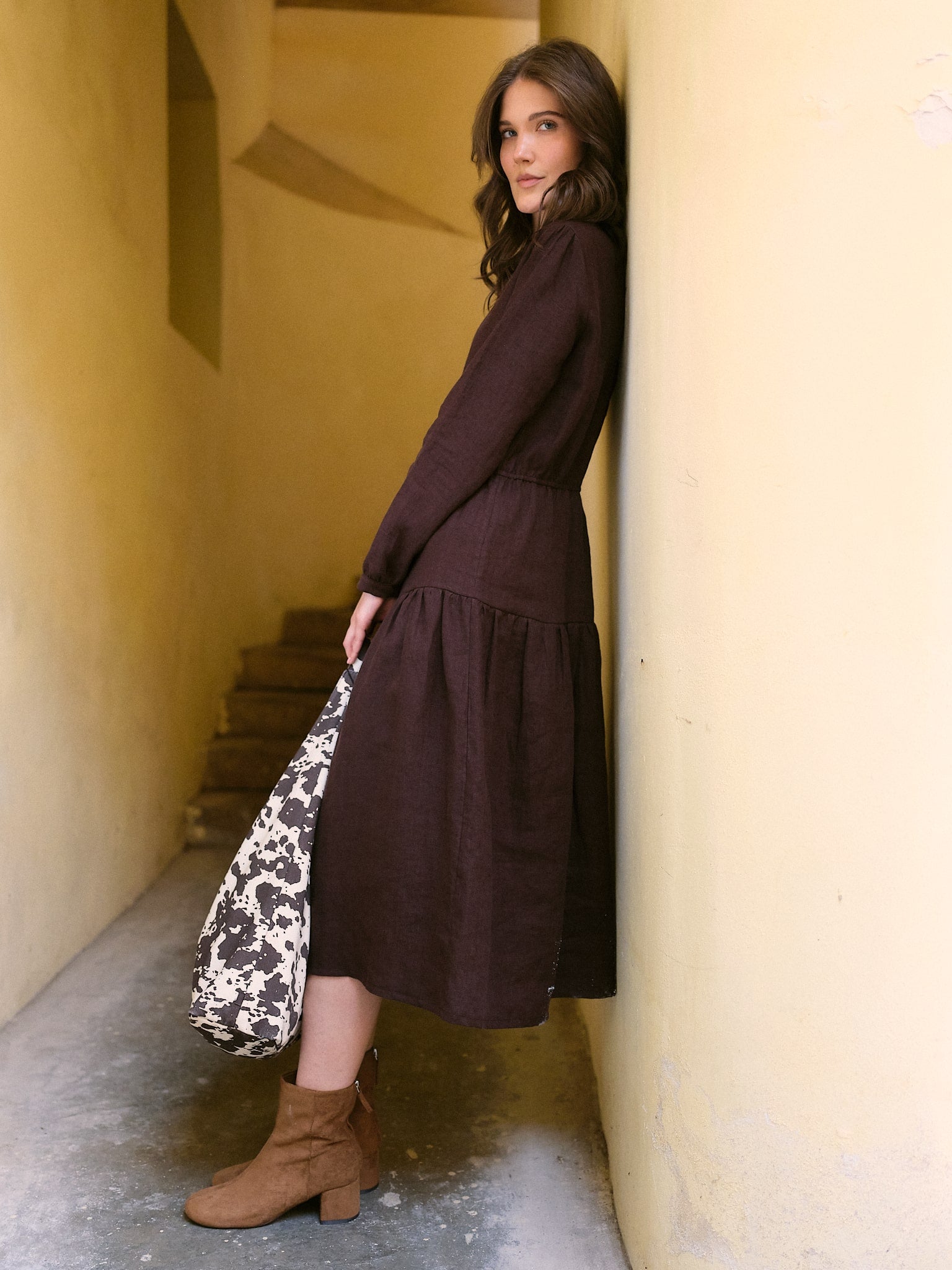 Rochie Lungă Din In Noemi Ciocolata | Verlinne