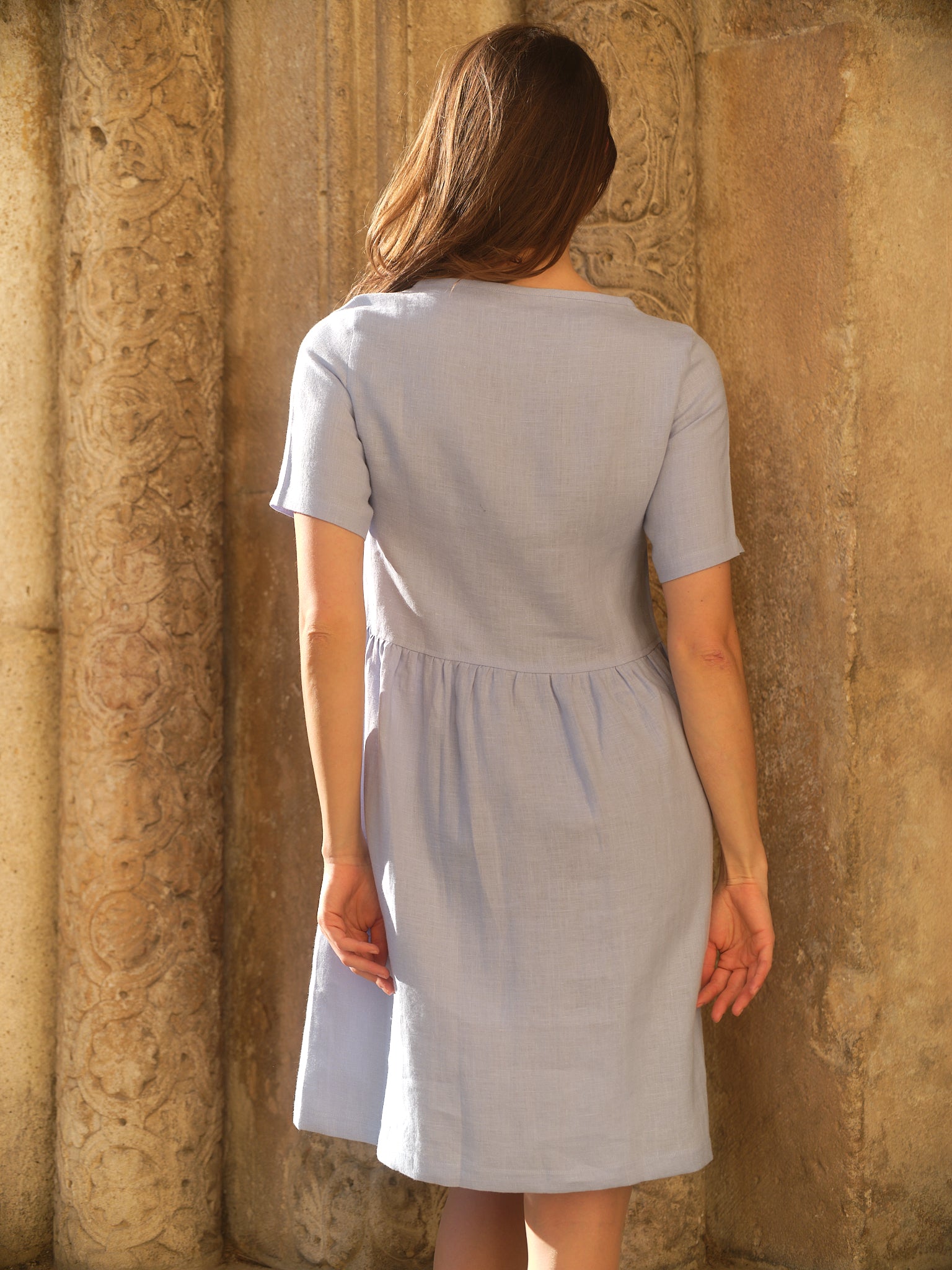 Rochie Din In Cu Nasturi Harmony Bleu