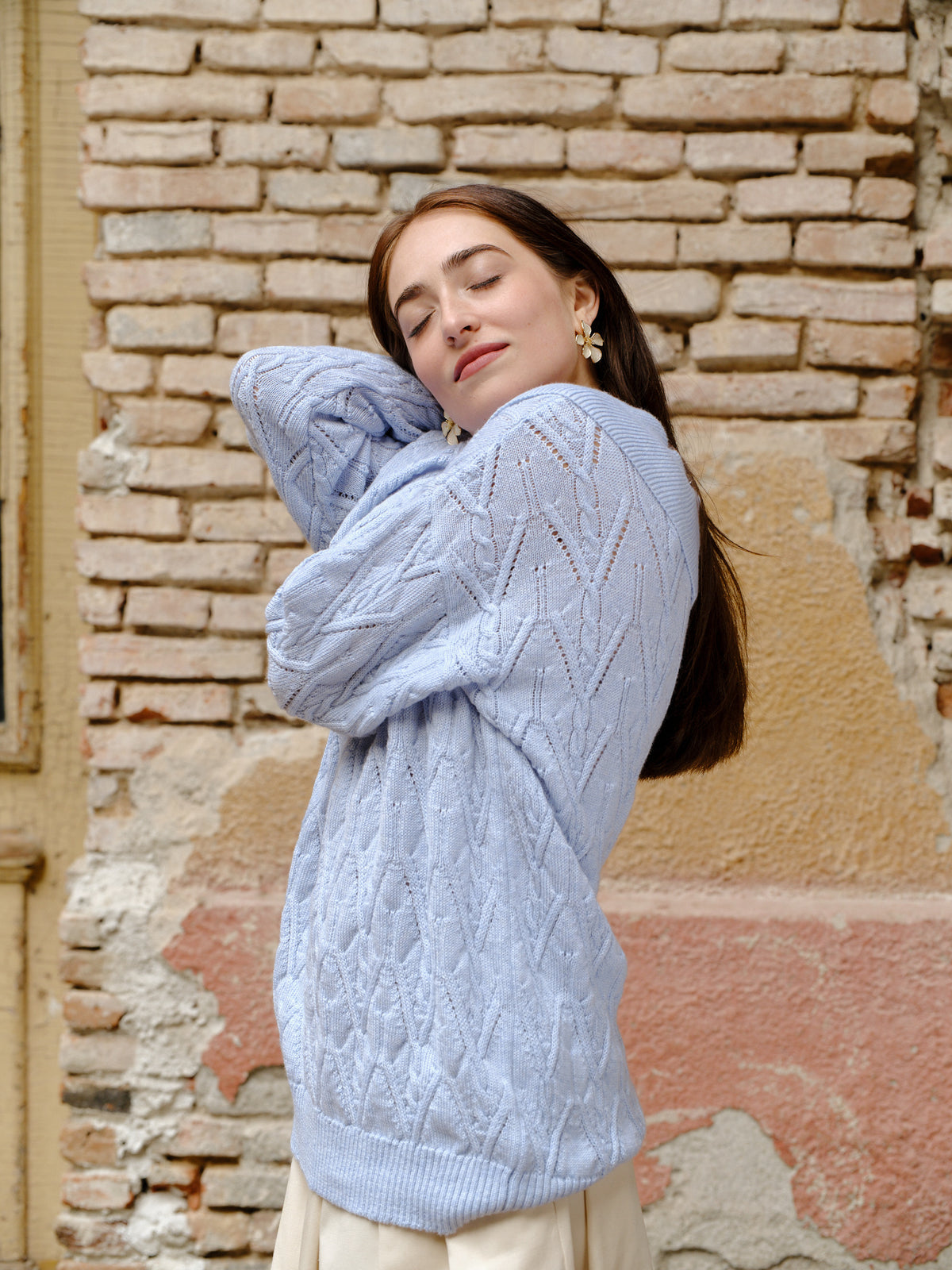 Pulover din Lână Snowflake Ice Blue