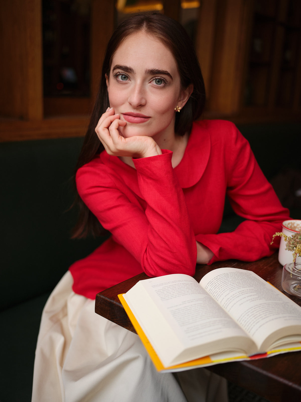 Bluză Din In Cu Guler Felicity Roșu
