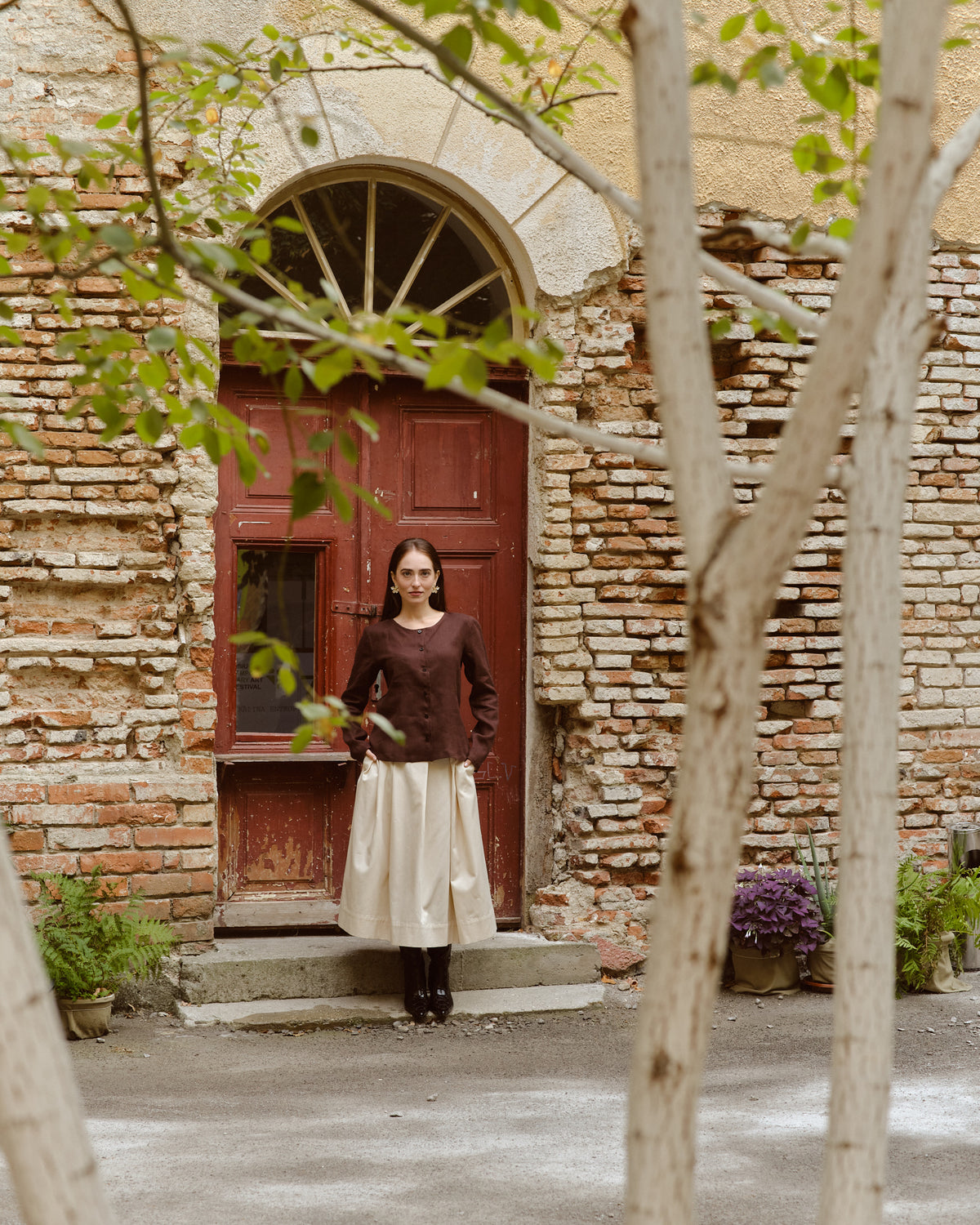 Bluză Din In Cu Nasturi Meghan Ciocolată