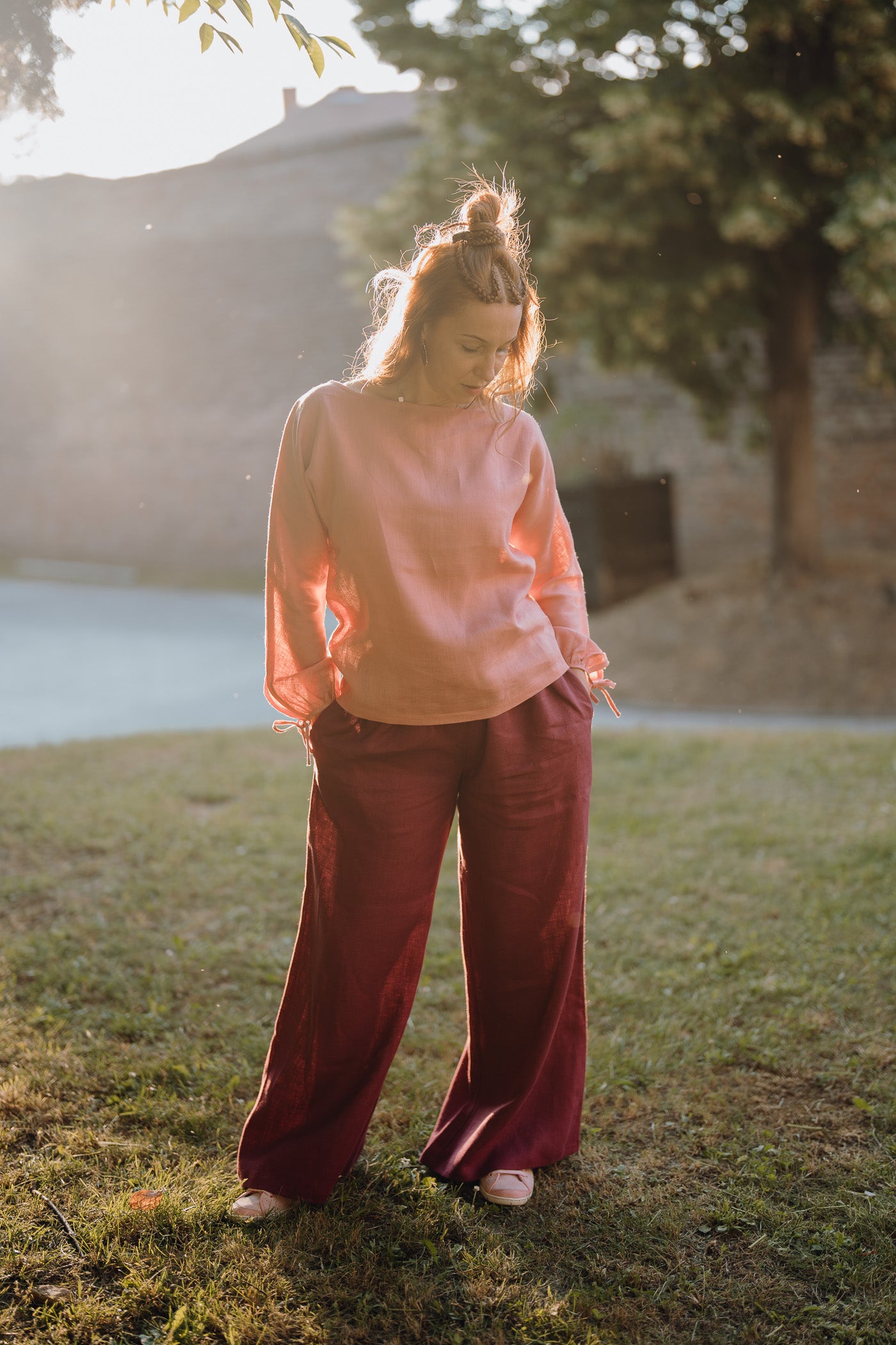Helene Burgundy Linen Blouse