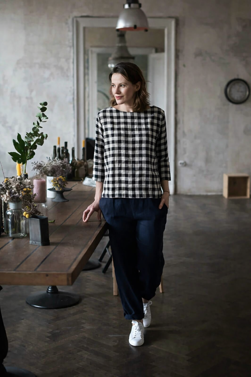 Bluză Din In Inspire Carouri Alb-Negru