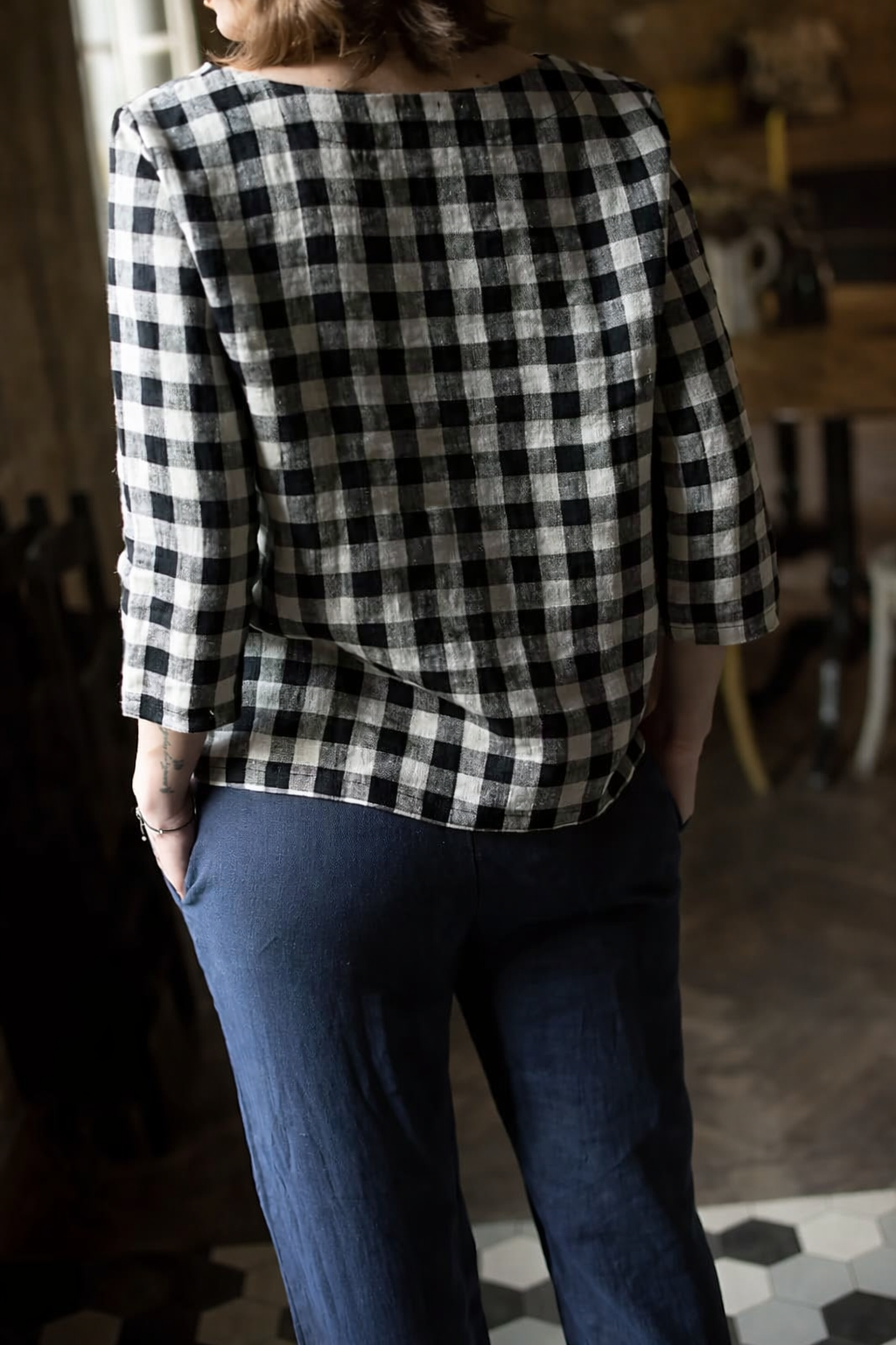 Bluză Din In Inspire Carouri Alb-Negru