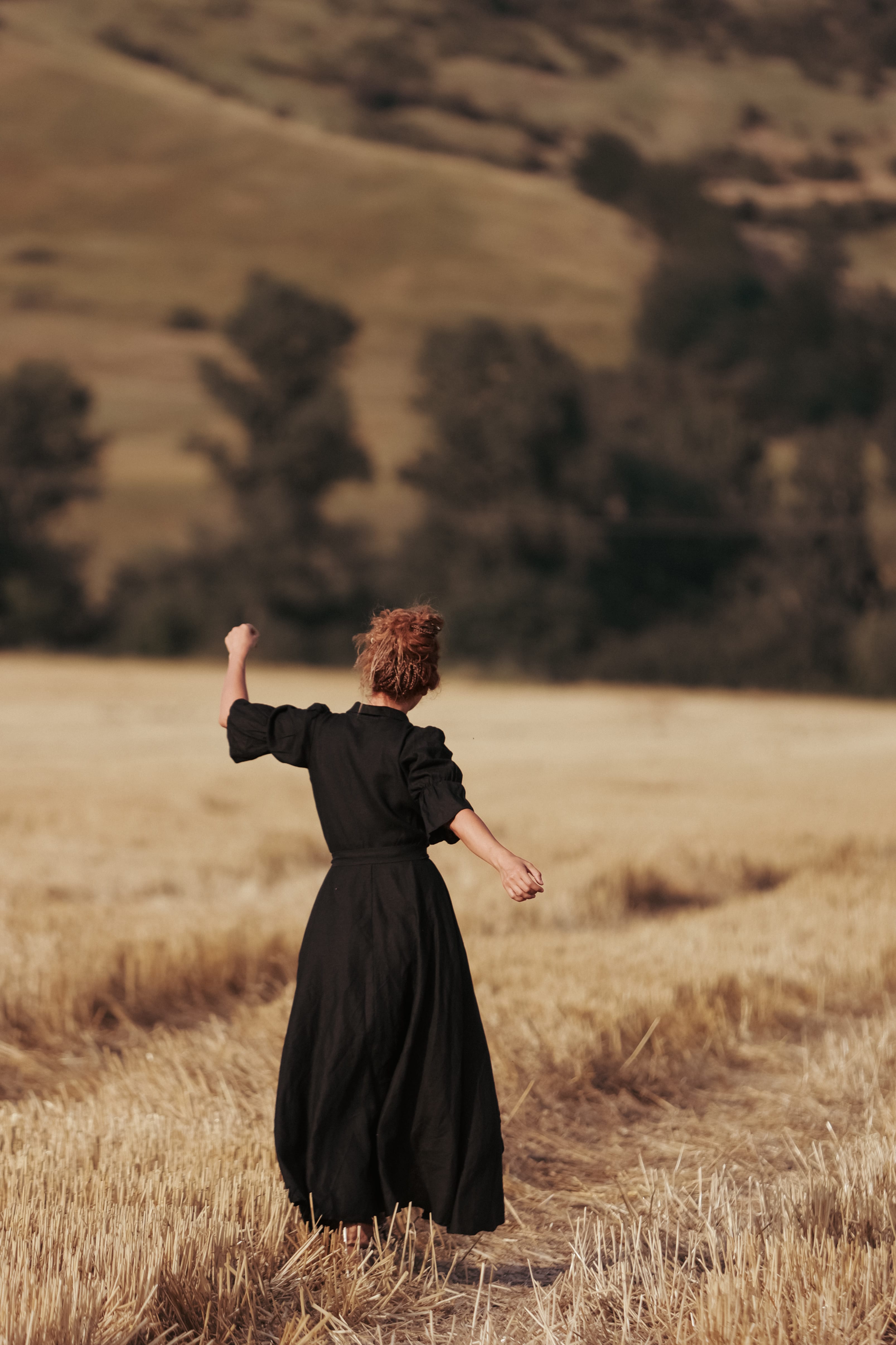 ZITA Shawl Collar Long Flared Linen Dress