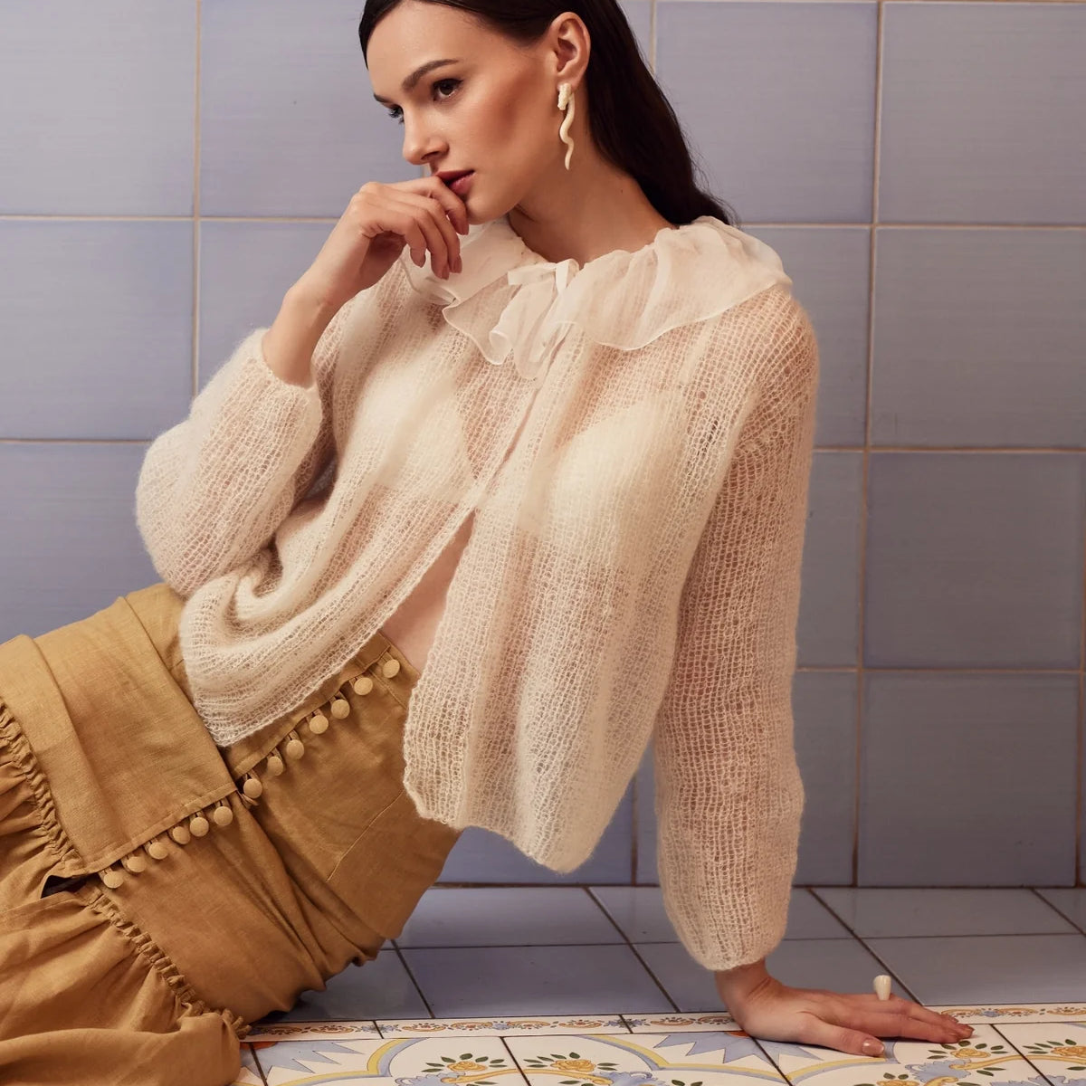 トップス DAIRIKU Mohair Knit Cardigan 2021AW Hand-Knitted Mohair and Silk Sweater - Alice in Wonderland