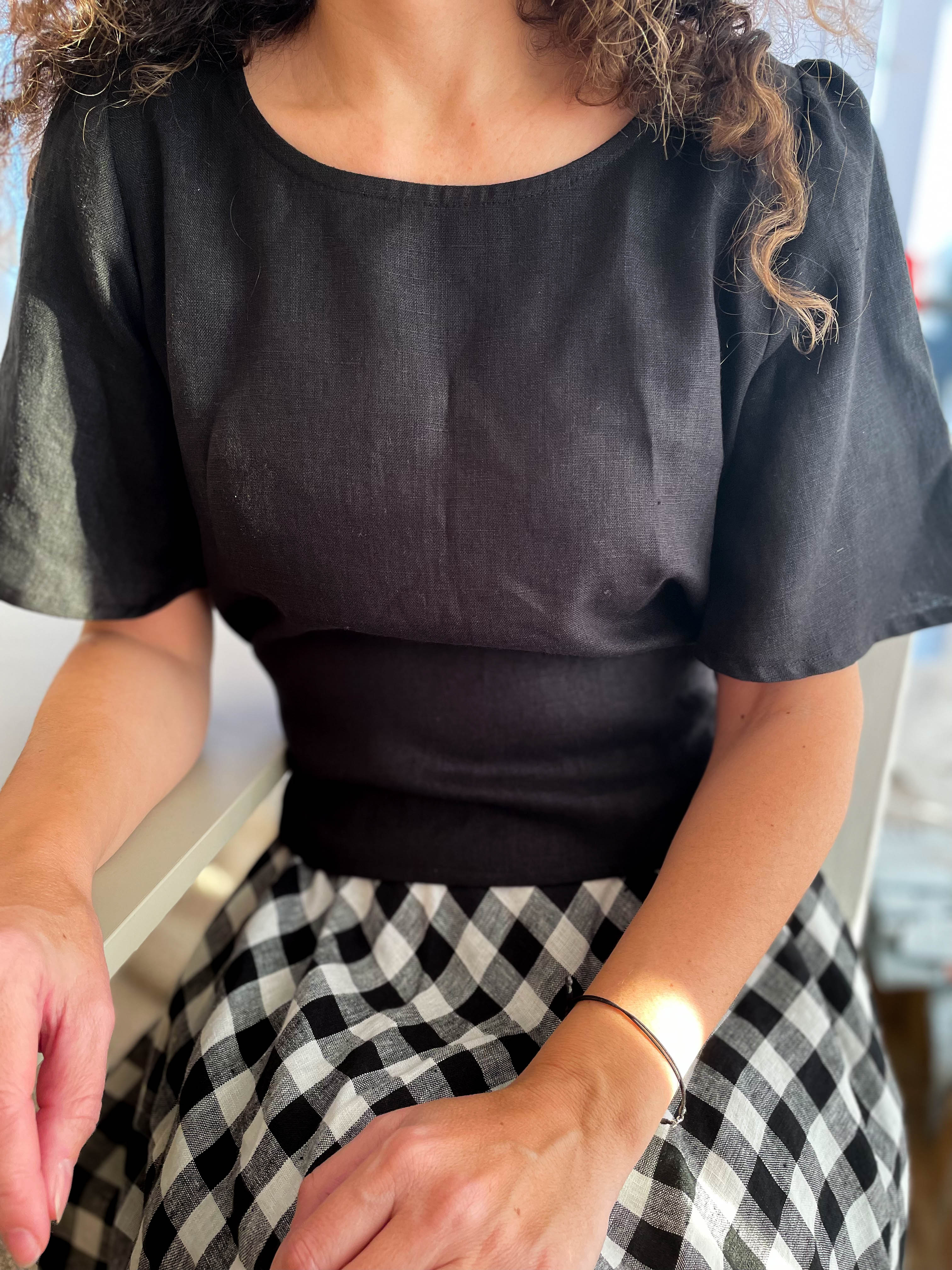 PRE_LOVED Bluză Din In Sandra Negru, Mărimea XXS