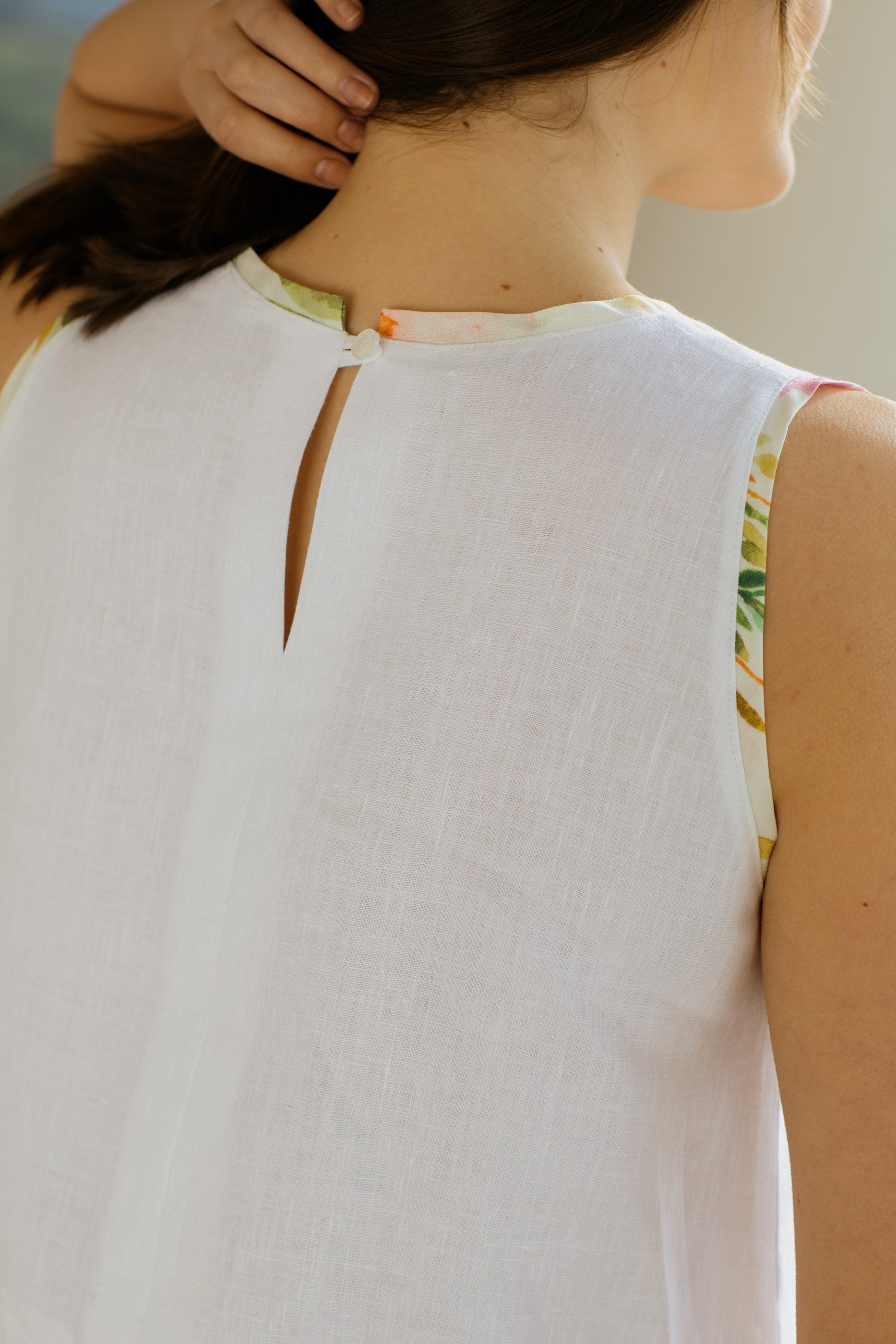 Audrey Linen Crop Top with Silk Details