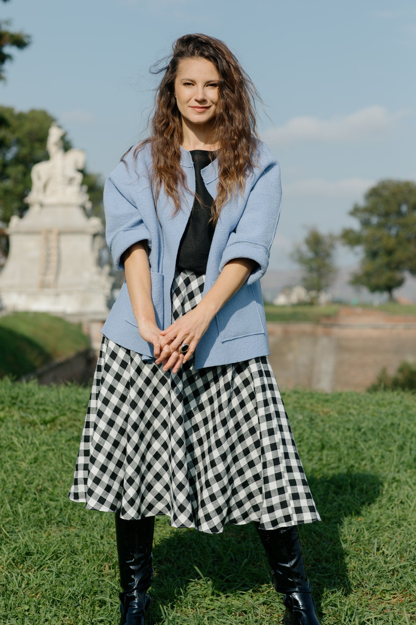 Full Midi Linen Skirt in Checks Manon