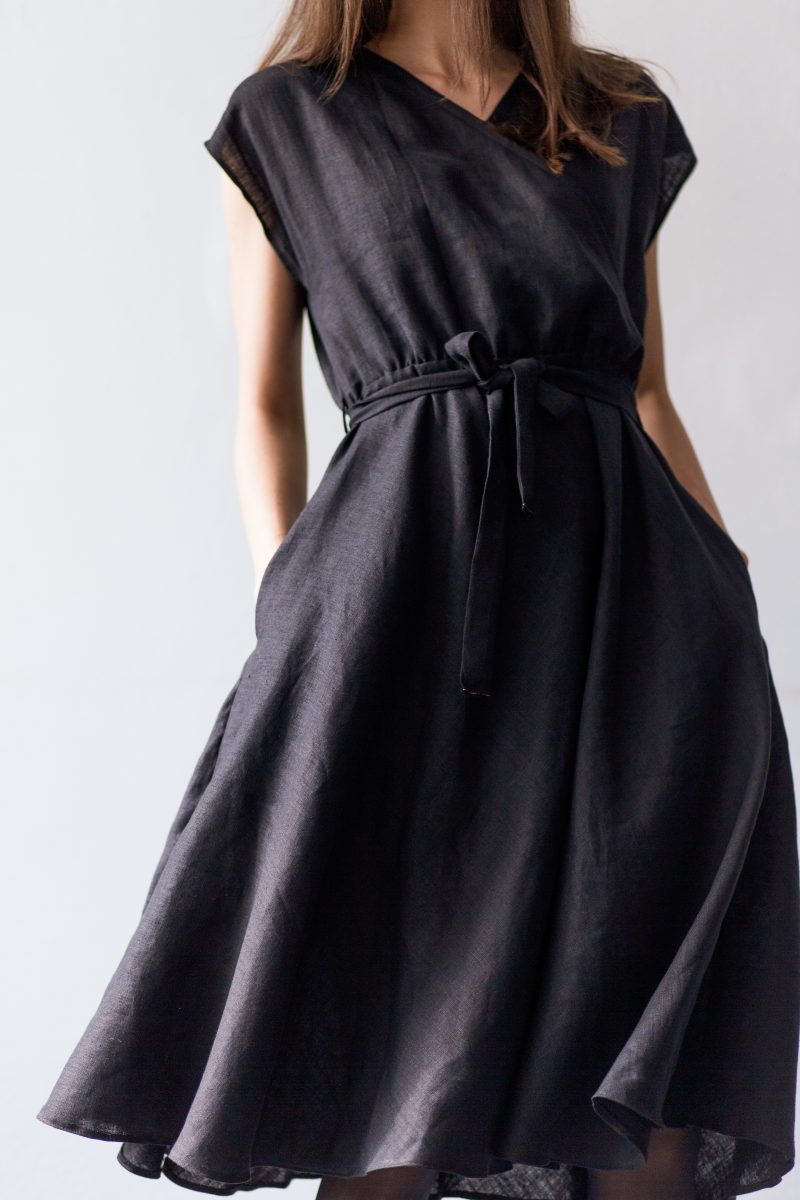 Florence Midi Linen Dress Black