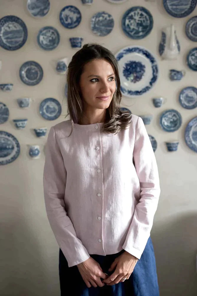 MEGHAN Long Sleeved Linen Blouse with Buttons
