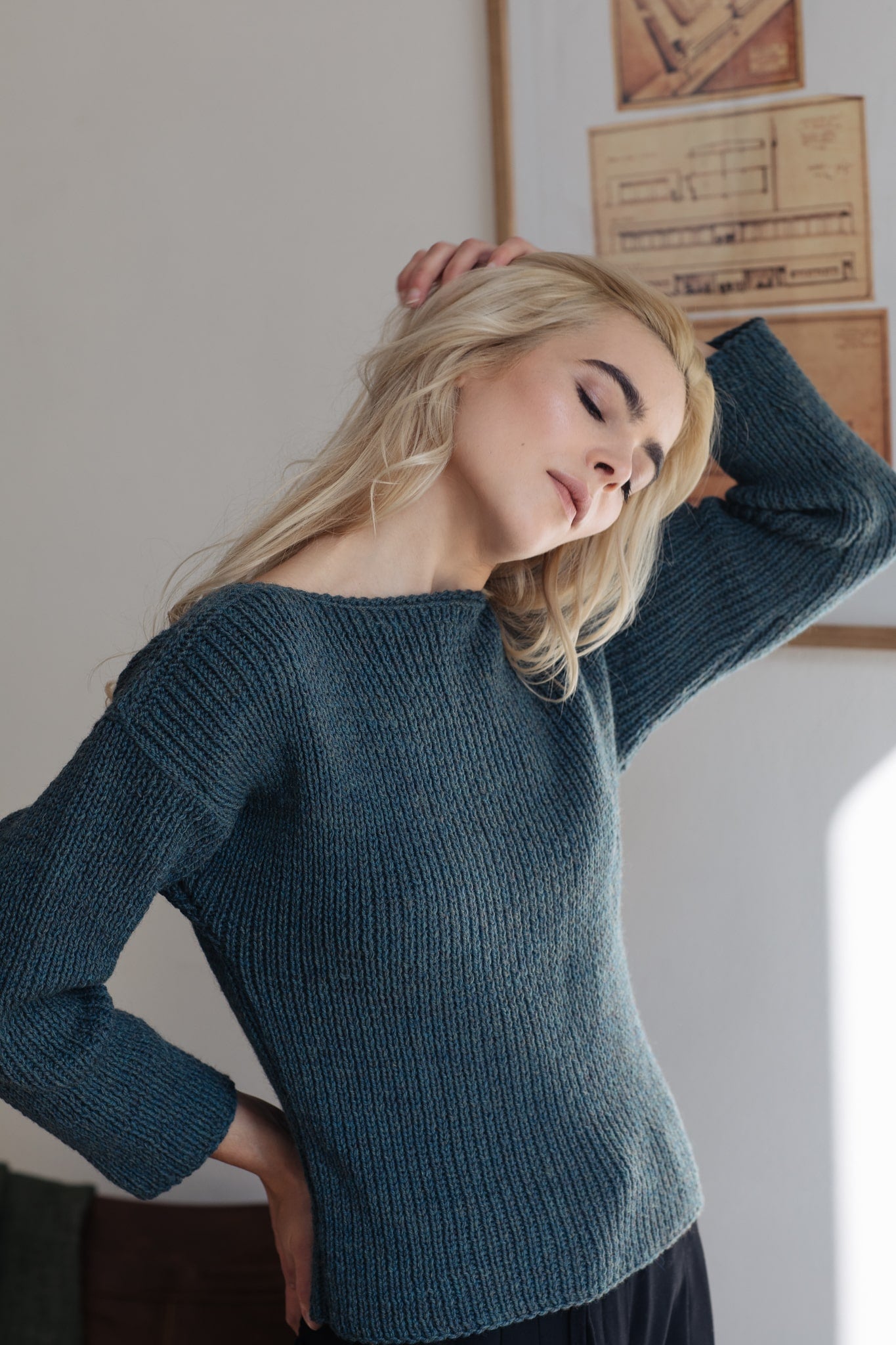 Hand knitted wool jumper Poetry