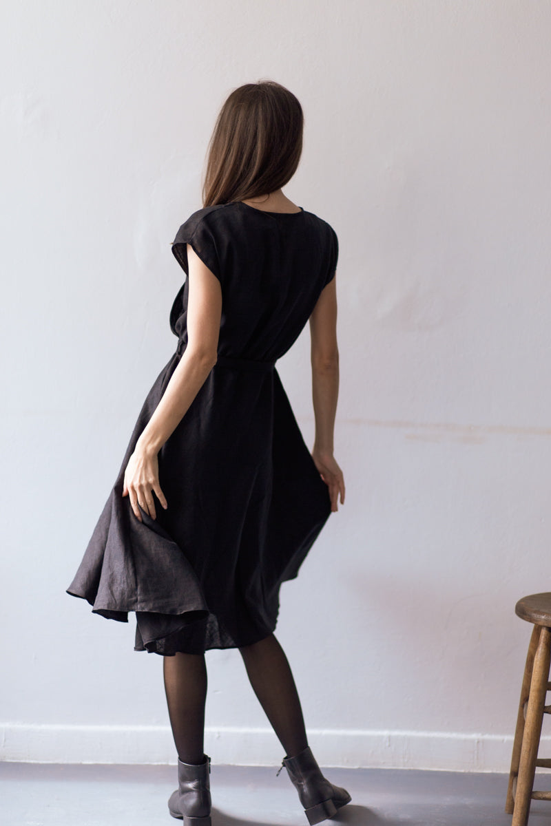 Florence Midi Linen Dress Black